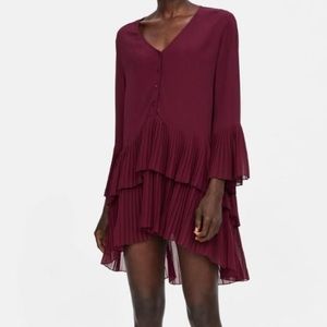 Zara burgundy pleated tunic dress.